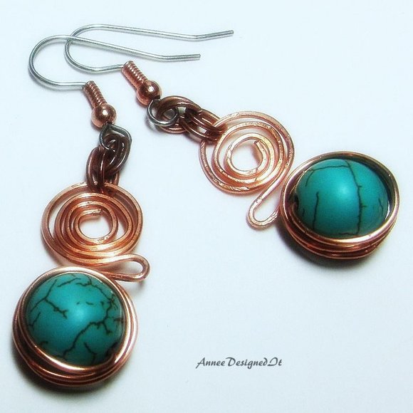 Hand Made Copper Spiral Earrings - Picture 1 of 4